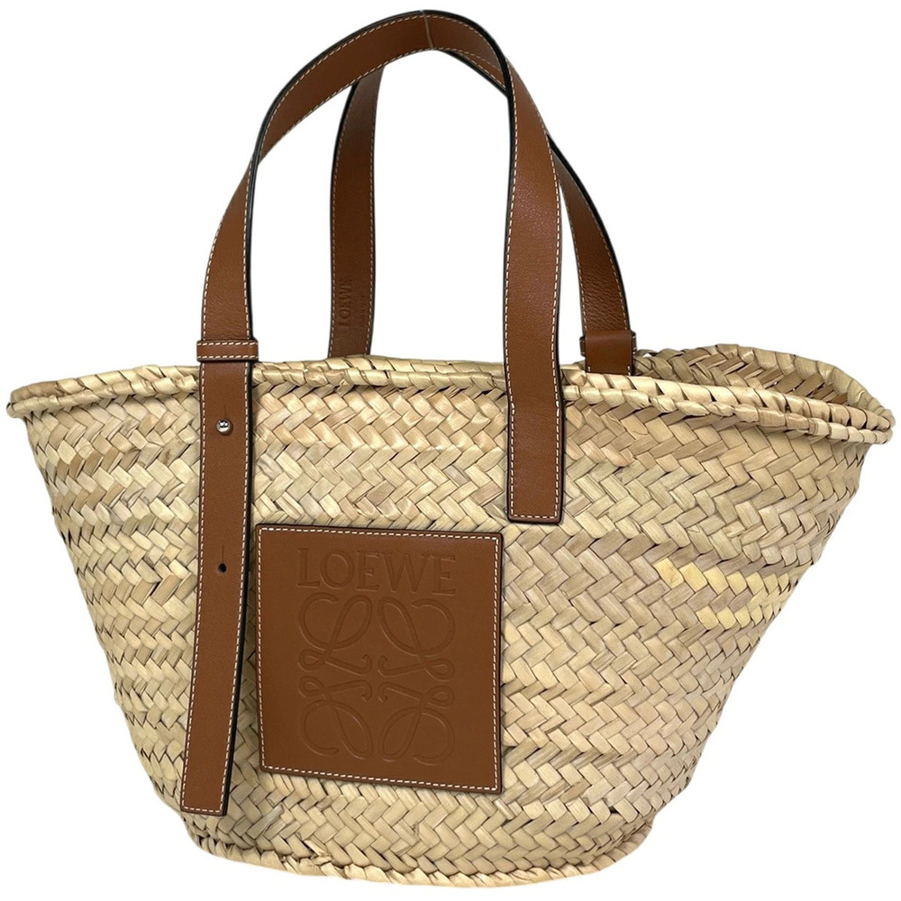 Loewe Basket Bag Tote Straw Tan Anagram Palm Leaf Raffia Brown
